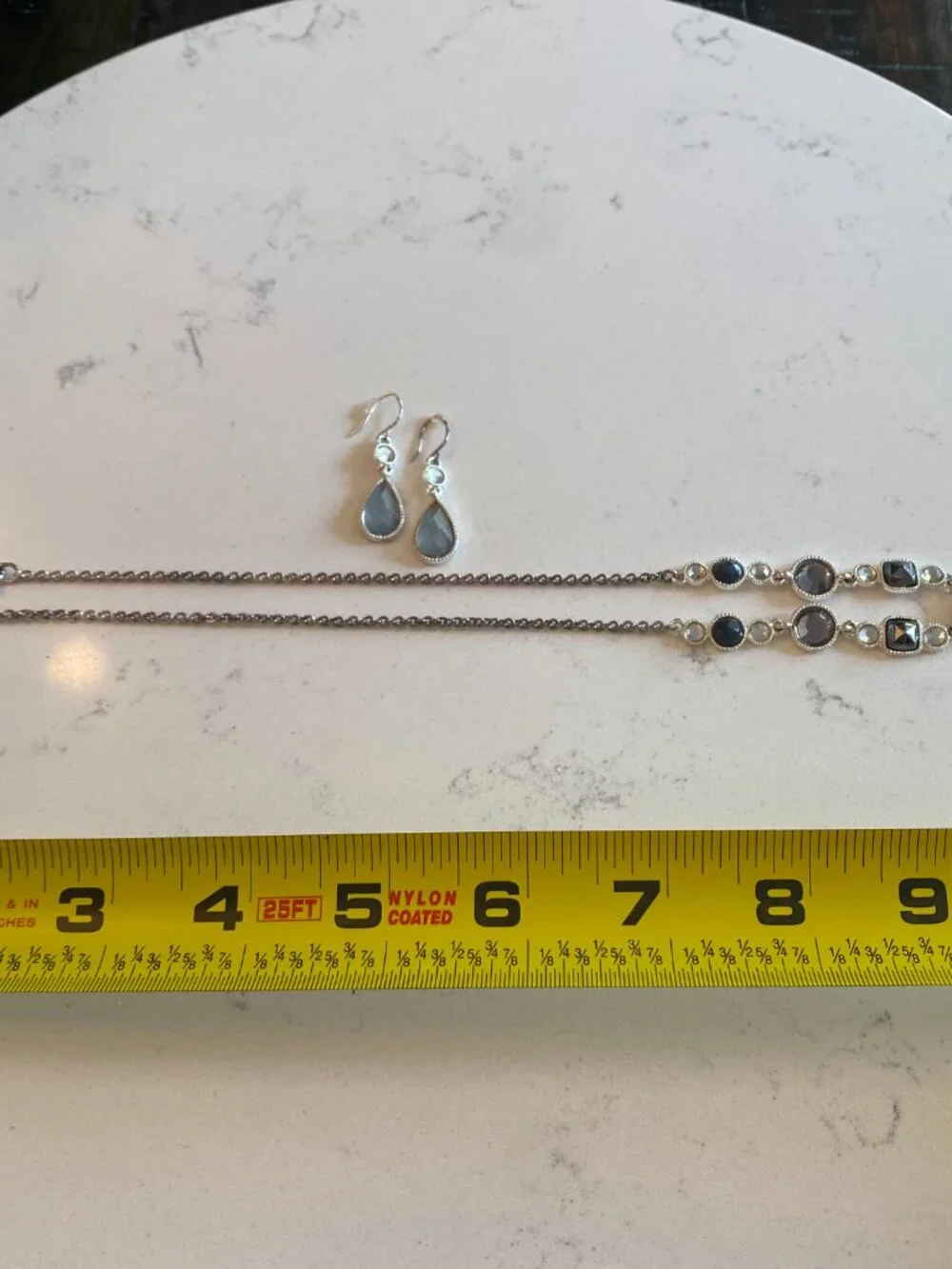 Avon Silver Tone Necklace Earrings Set Black Gray Faceted Crystal NIB